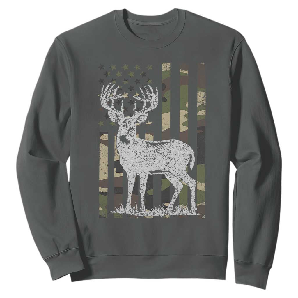Deer Hunting American Camouflage Flag Sweatshirt TS10 Dark Heather Print Your Wear