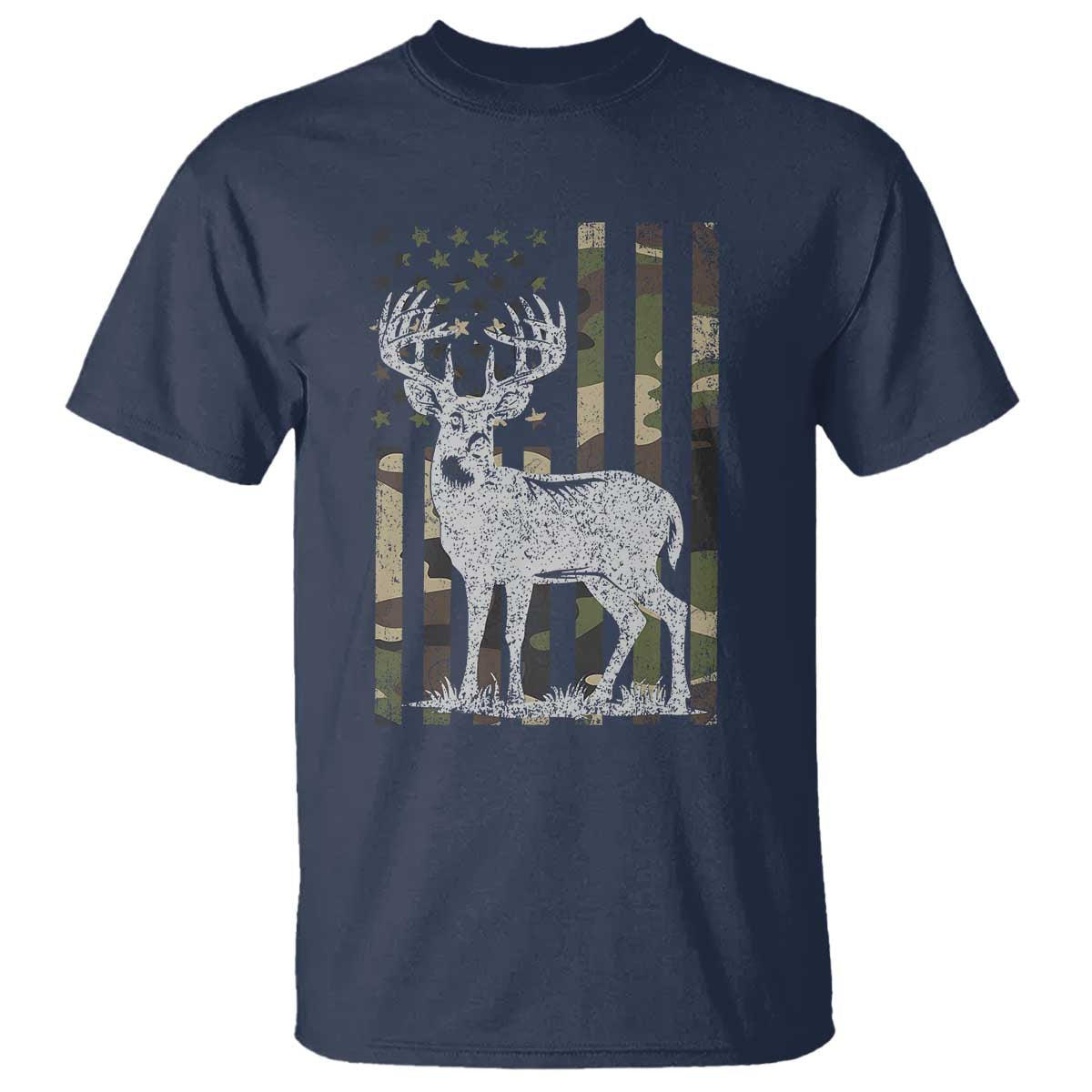Deer Hunting American Camouflage Flag T Shirt TS10 Navy Print Your Wear