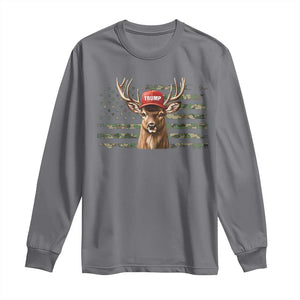 Hunting Trump Long Sleeve Shirt Antlers Deer Camouflage USA Flag Trump Support TS10 Charcoal Print Your Wear