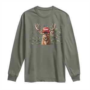 Hunting Trump Long Sleeve Shirt Antlers Deer Camouflage USA Flag Trump Support TS10 Military Green Print Your Wear