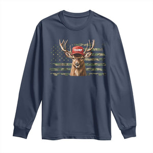 Hunting Trump Long Sleeve Shirt Antlers Deer Camouflage USA Flag Trump Support TS10 Navy Print Your Wear