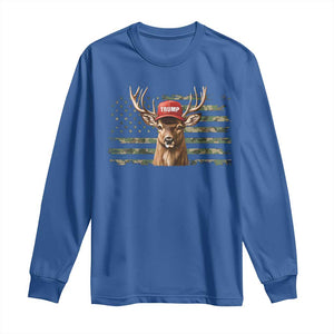 Hunting Trump Long Sleeve Shirt Antlers Deer Camouflage USA Flag Trump Support TS10 Royal Blue Print Your Wear