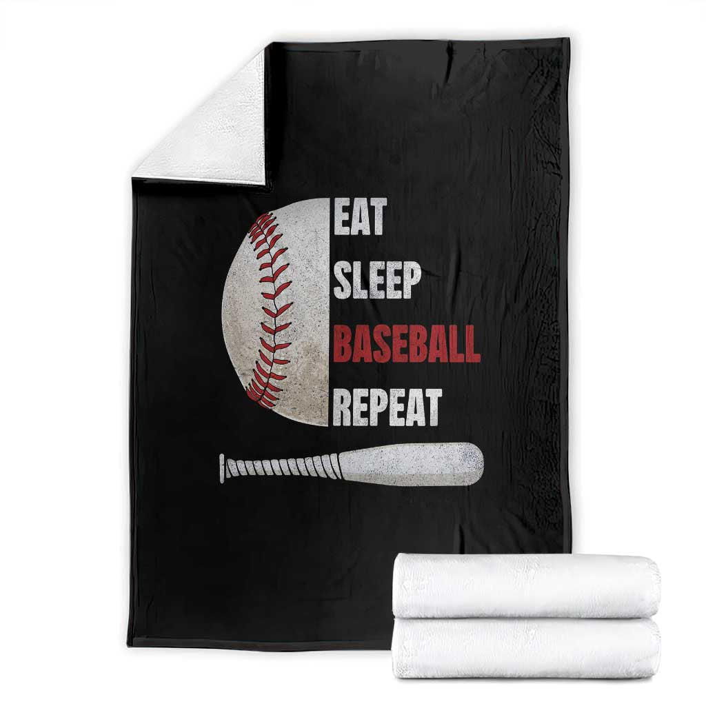 Baseball Player Throw Blanket Retro Funny Eat Sleep Baseball Repeat TS10 Black Print Your Wear