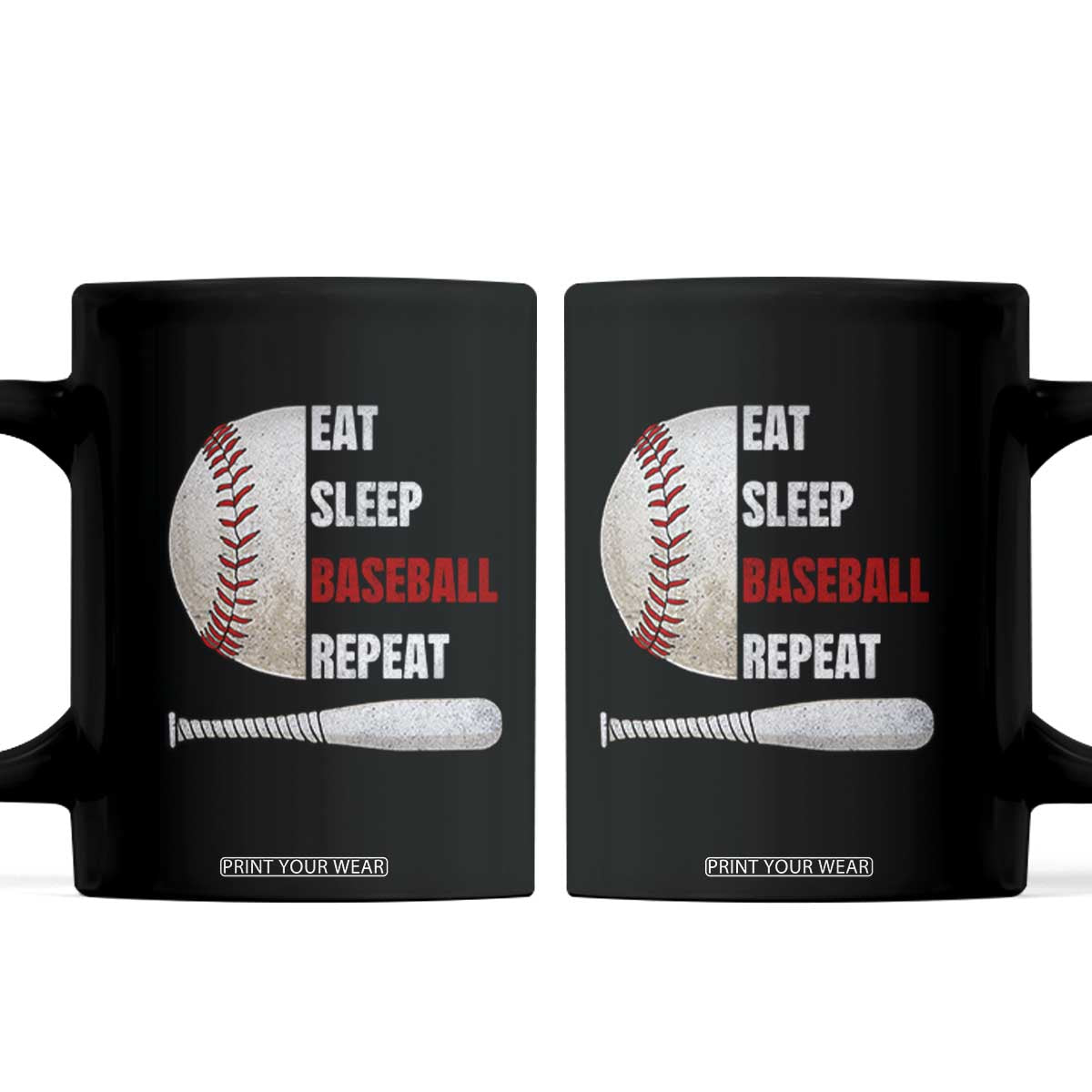 Baseball Player Coffee Mug Retro Funny Eat Sleep Baseball Repeat TS10 Black Print Your Wear