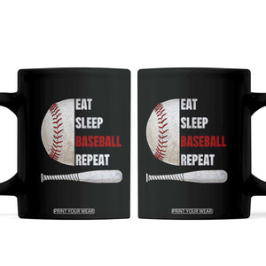 Baseball Player Coffee Mug Retro Funny Eat Sleep Baseball Repeat TS10 Black Print Your Wear