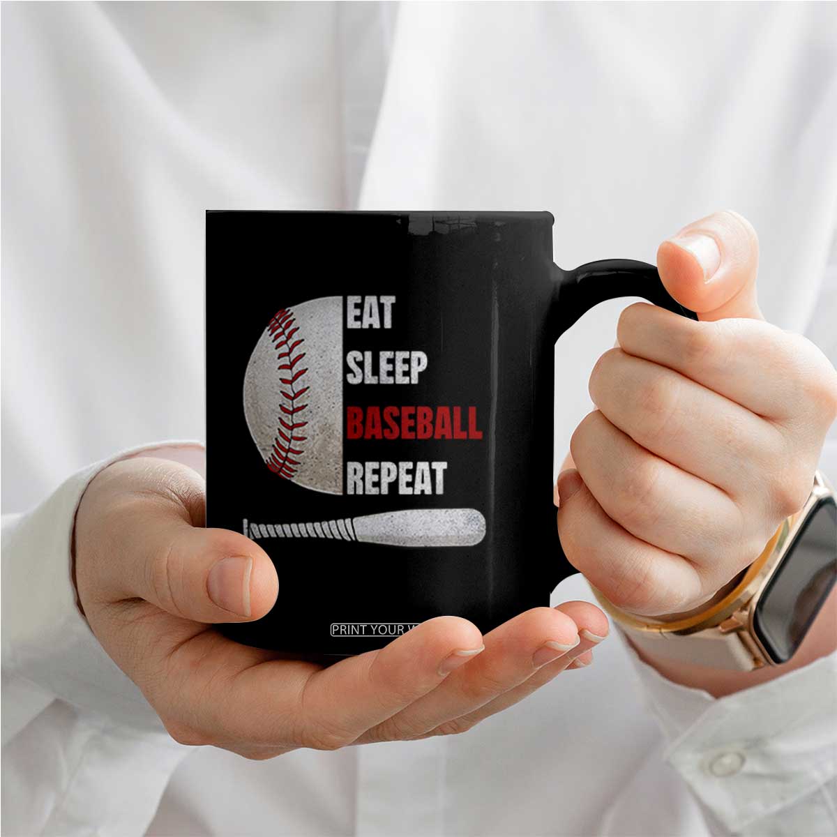 Baseball Player Coffee Mug Retro Funny Eat Sleep Baseball Repeat TS10 Print Your Wear