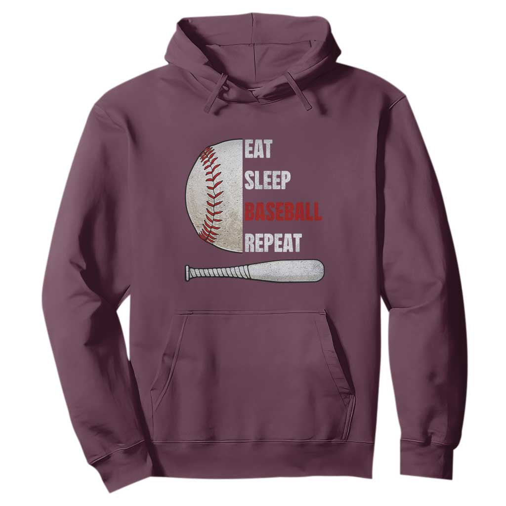 Baseball Player Hoodie Retro Funny Eat Sleep Baseball Repeat TS10 Maroon Print Your Wear