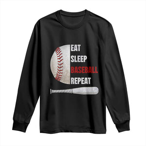 Baseball Player Long Sleeve Shirt Retro Funny Eat Sleep Baseball Repeat TS10 Black Print Your Wear
