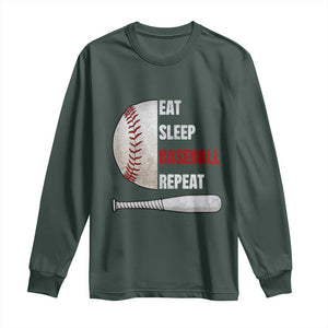 Baseball Player Long Sleeve Shirt Retro Funny Eat Sleep Baseball Repeat TS10 Dark Forest Green Print Your Wear