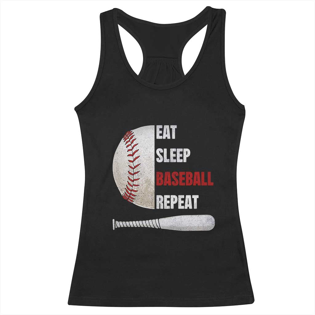 Baseball Player Racerback Tank Top Retro Funny Eat Sleep Baseball Repeat TS10 Black Print Your Wear