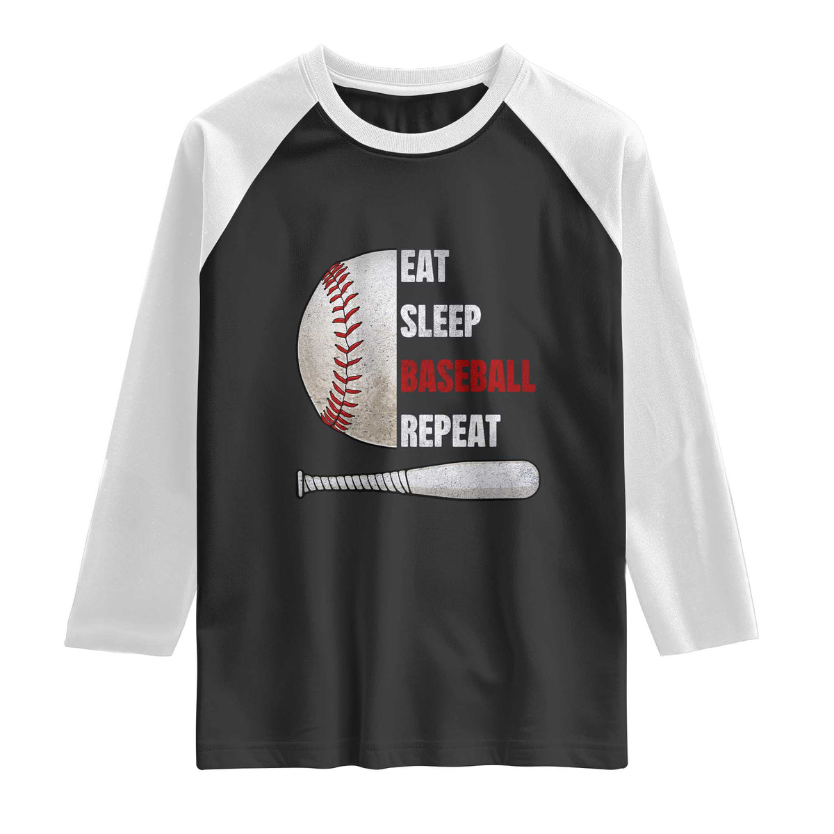 Baseball Player Raglan Shirt Retro Funny Eat Sleep Baseball Repeat TS10 Black White Print Your Wear