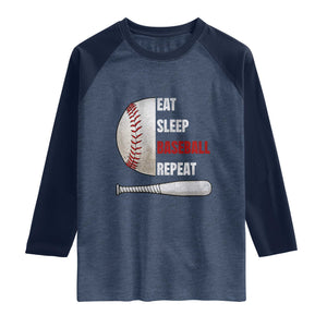Baseball Player Raglan Shirt Retro Funny Eat Sleep Baseball Repeat TS10 Heather Denim Navy Print Your Wear