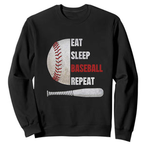Baseball Player Sweatshirt Retro Funny Eat Sleep Baseball Repeat TS10 Black Print Your Wear