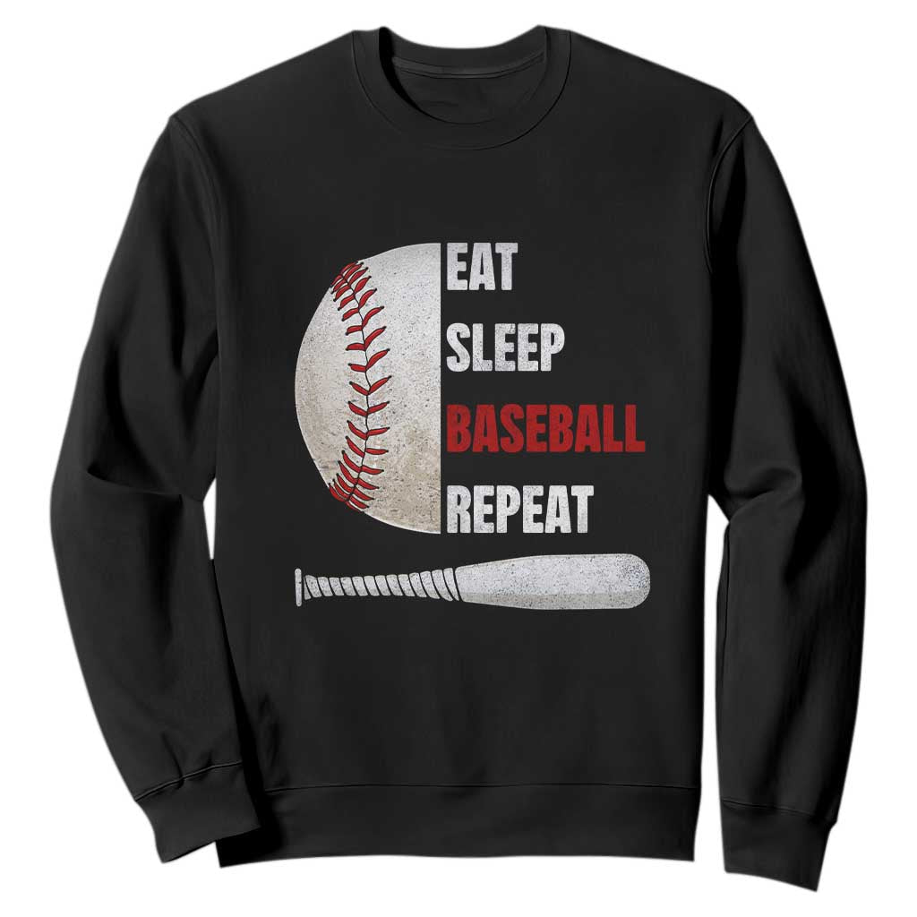 Baseball Player Sweatshirt Retro Funny Eat Sleep Baseball Repeat TS10 Black Print Your Wear