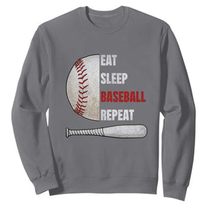 Baseball Player Sweatshirt Retro Funny Eat Sleep Baseball Repeat TS10 Charcoal Print Your Wear