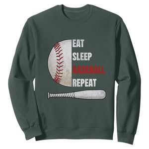 Baseball Player Sweatshirt Retro Funny Eat Sleep Baseball Repeat TS10 Dark Forest Green Print Your Wear