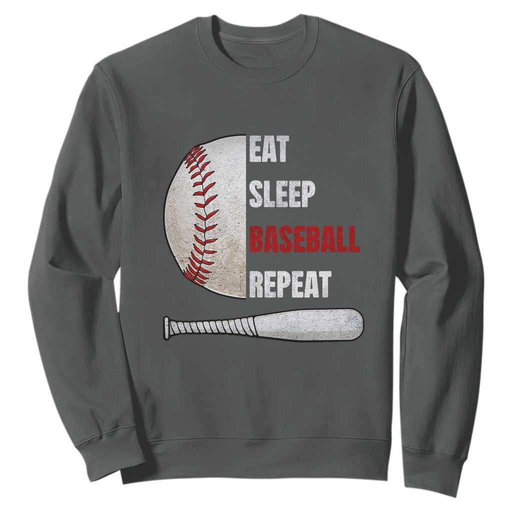 Baseball Player Sweatshirt Retro Funny Eat Sleep Baseball Repeat TS10 Dark Heather Print Your Wear