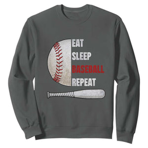 Baseball Player Sweatshirt Retro Funny Eat Sleep Baseball Repeat TS10 Dark Heather Print Your Wear