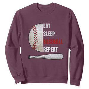 Baseball Player Sweatshirt Retro Funny Eat Sleep Baseball Repeat TS10 Maroon Print Your Wear