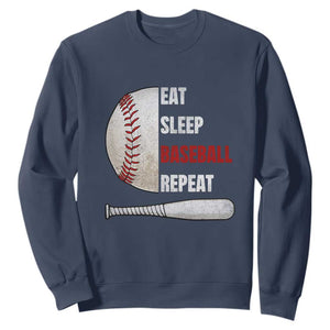 Baseball Player Sweatshirt Retro Funny Eat Sleep Baseball Repeat TS10 Navy Print Your Wear