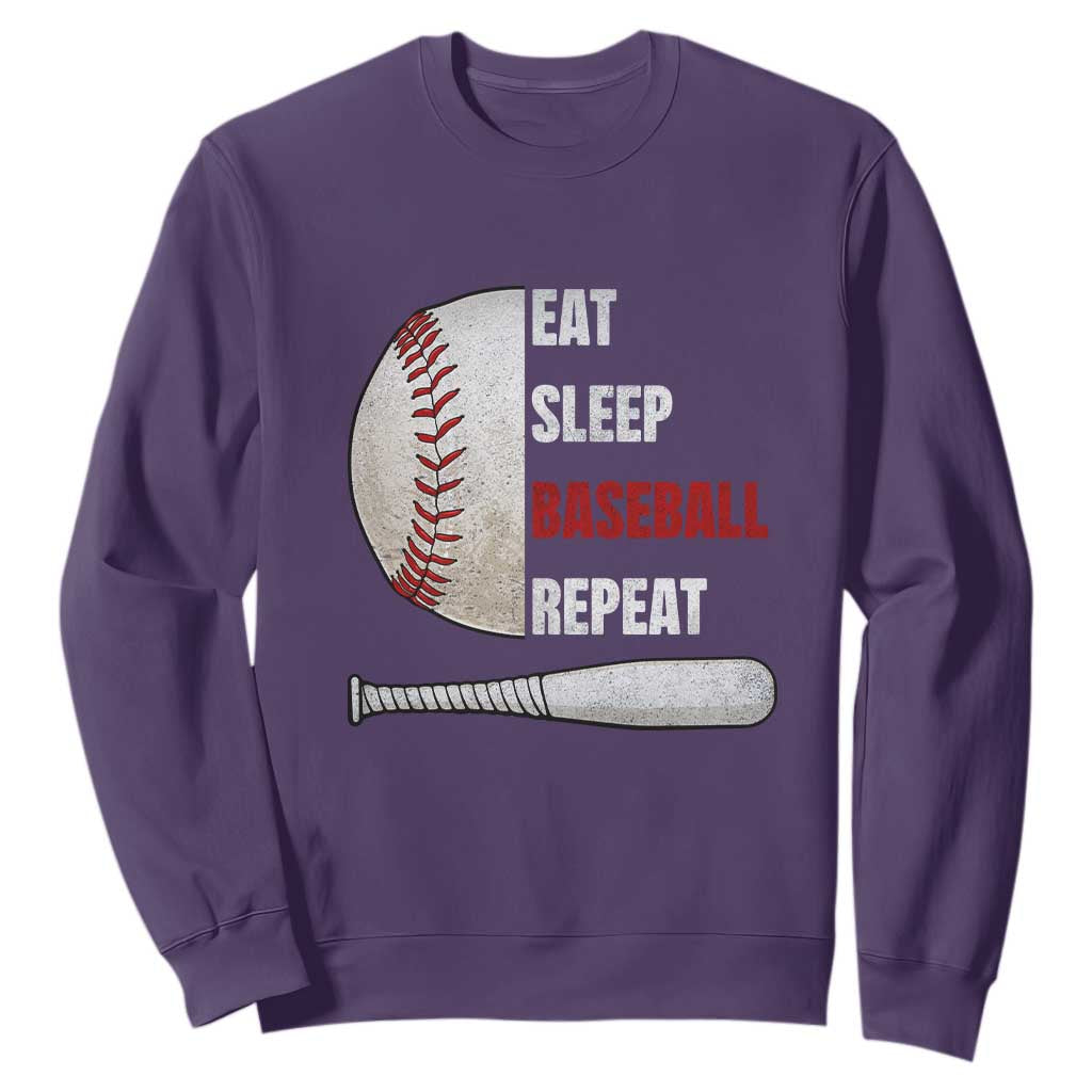 Baseball Player Sweatshirt Retro Funny Eat Sleep Baseball Repeat TS10 Purple Print Your Wear