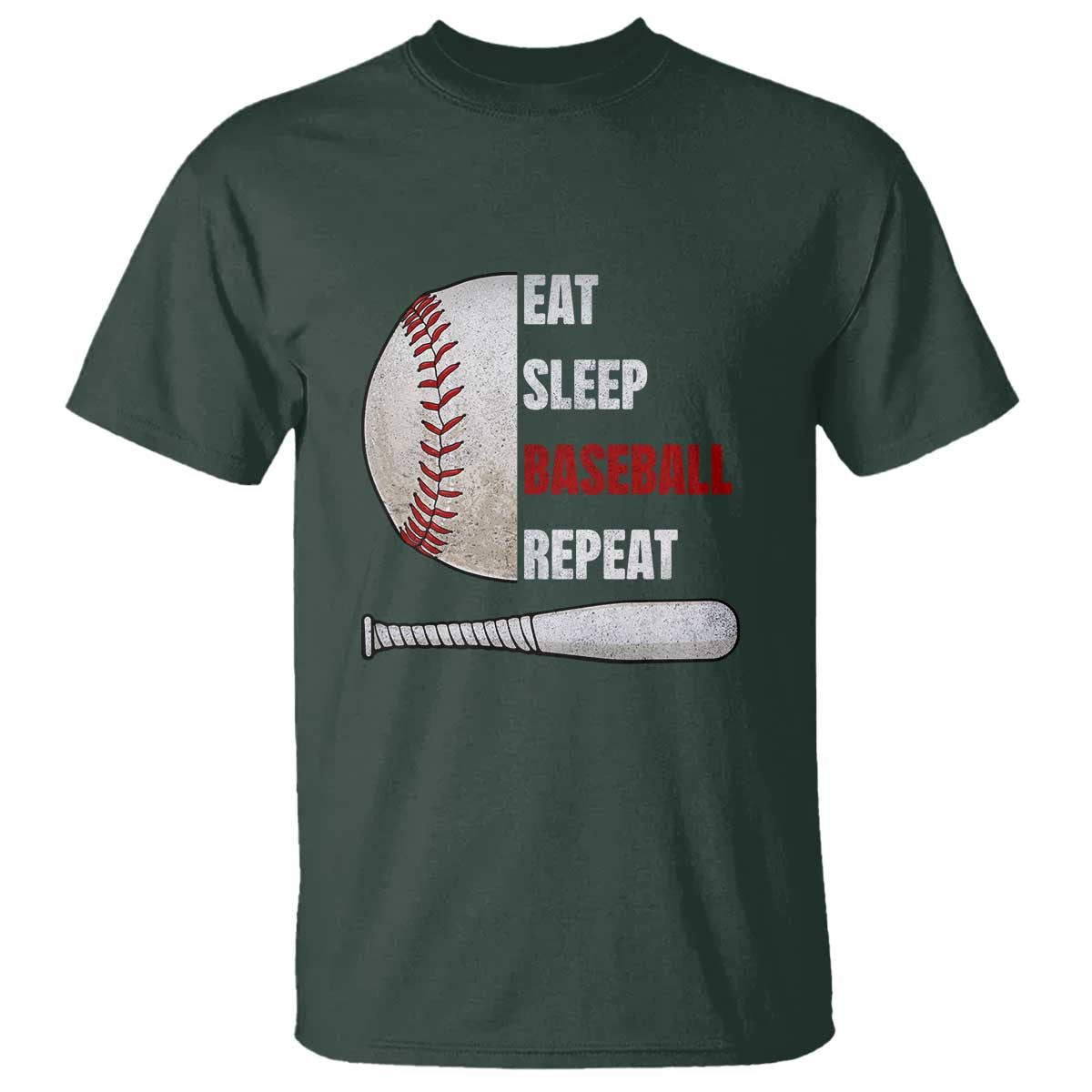 Baseball Player T Shirt Retro Funny Eat Sleep Baseball Repeat TS10 Dark Forest Green Print Your Wear