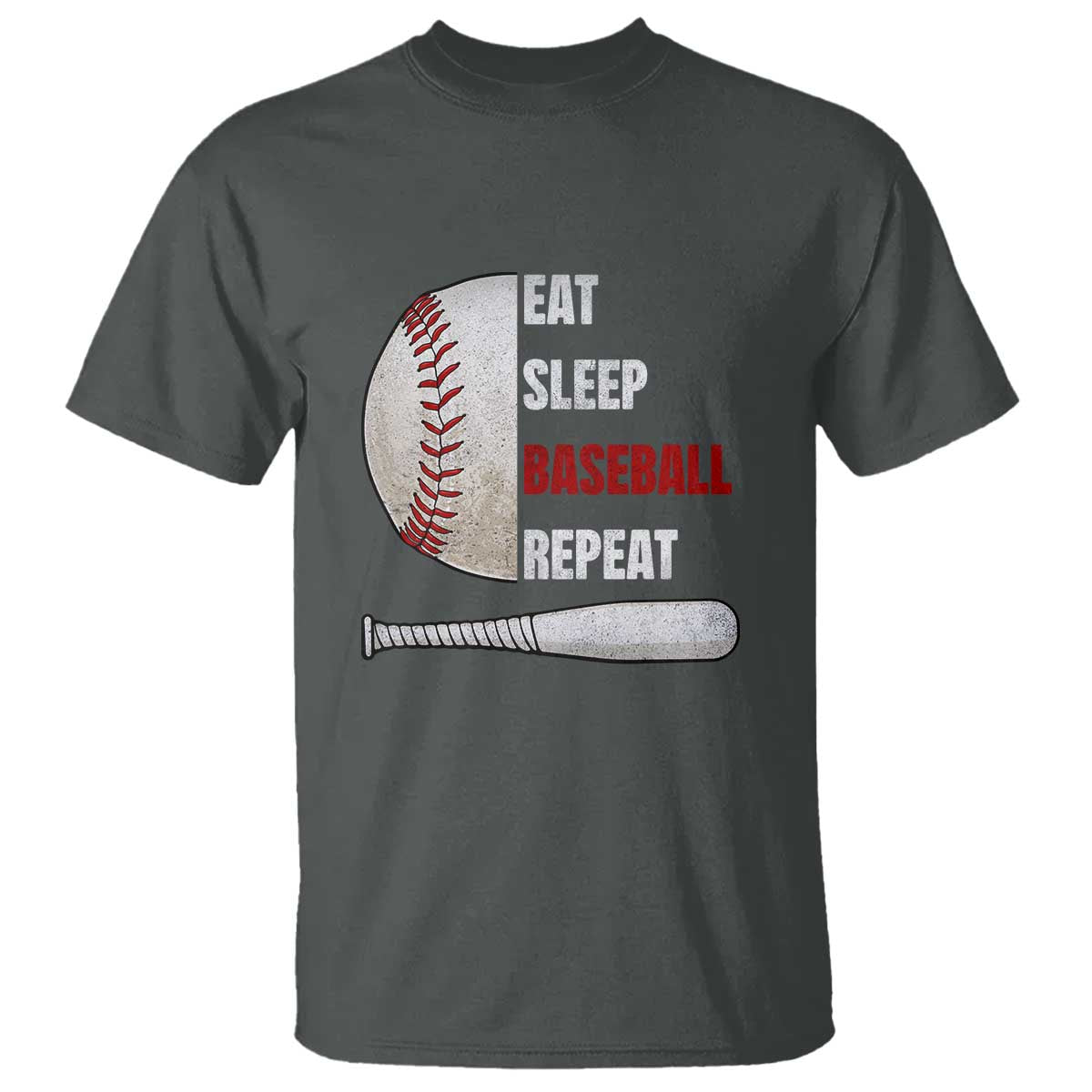 Baseball Player T Shirt Retro Funny Eat Sleep Baseball Repeat TS10 Dark Heather Print Your Wear