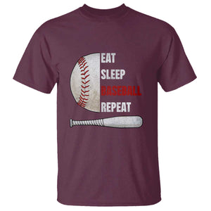 Baseball Player T Shirt Retro Funny Eat Sleep Baseball Repeat TS10 Maroon Print Your Wear