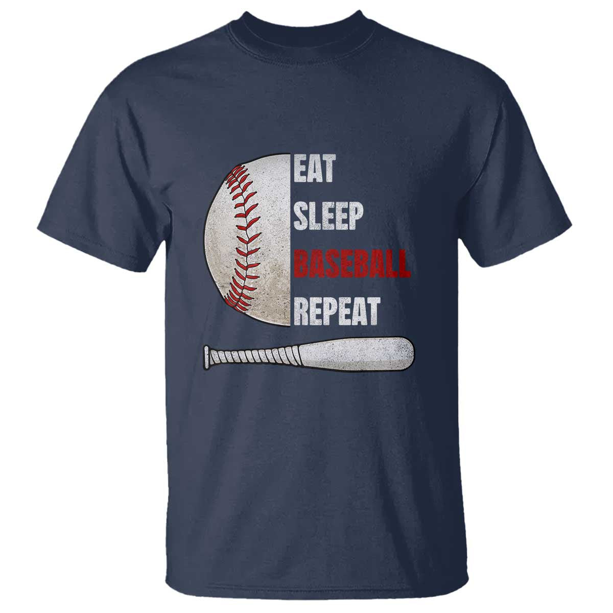Baseball Player T Shirt Retro Funny Eat Sleep Baseball Repeat TS10 Navy Print Your Wear