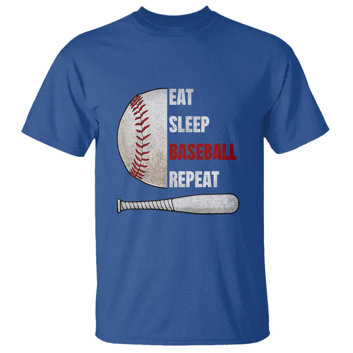 Baseball Player T Shirt Retro Funny Eat Sleep Baseball Repeat TS10 Royal Blue Print Your Wear