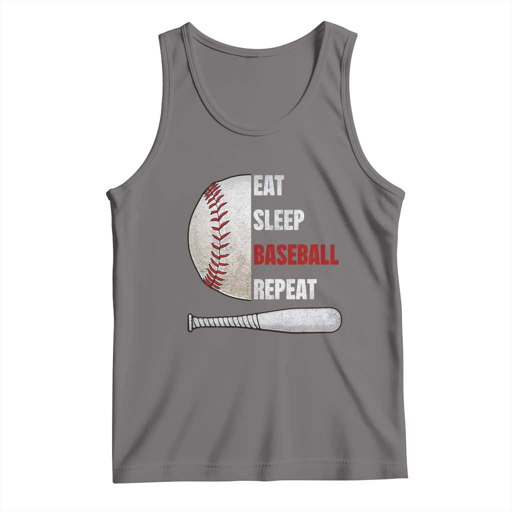 Baseball Player Tank Top Retro Funny Eat Sleep Baseball Repeat TS10 Deep Heather Print Your Wear