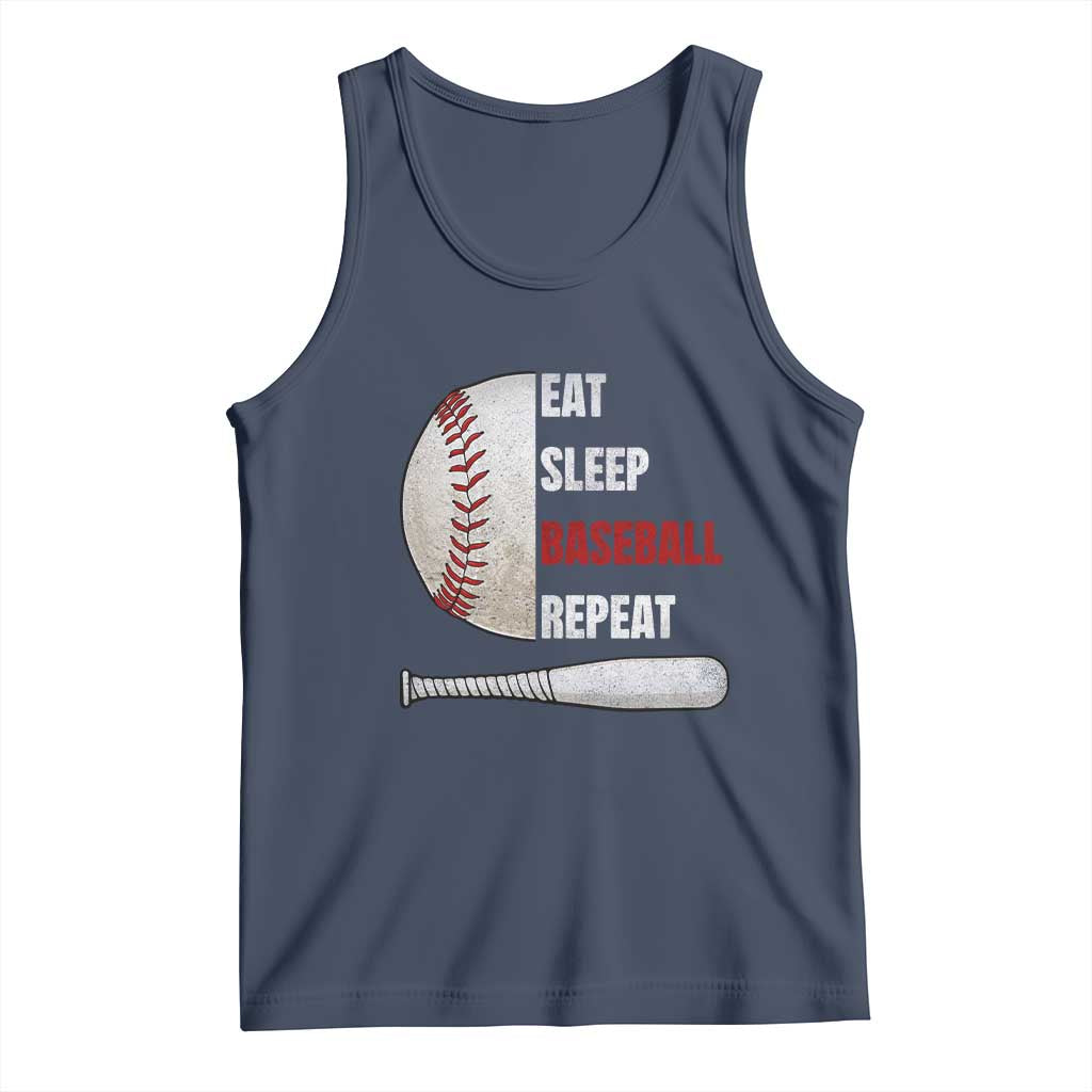 Baseball Player Tank Top Retro Funny Eat Sleep Baseball Repeat TS10 Navy Print Your Wear
