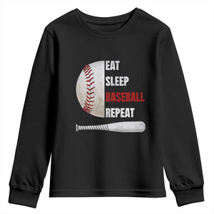 Baseball Player Youth Sweatshirt Retro Funny Eat Sleep Baseball Repeat TS10 Black Print Your Wear