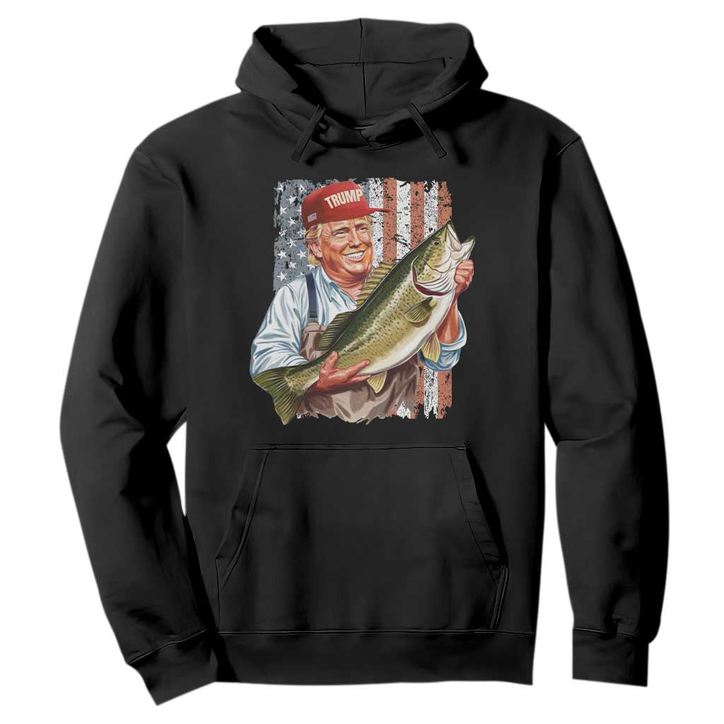 Patriotic Fisherman Hoodie American Flag Bass Fish Fisherman Trump TS10 Black Print Your Wear