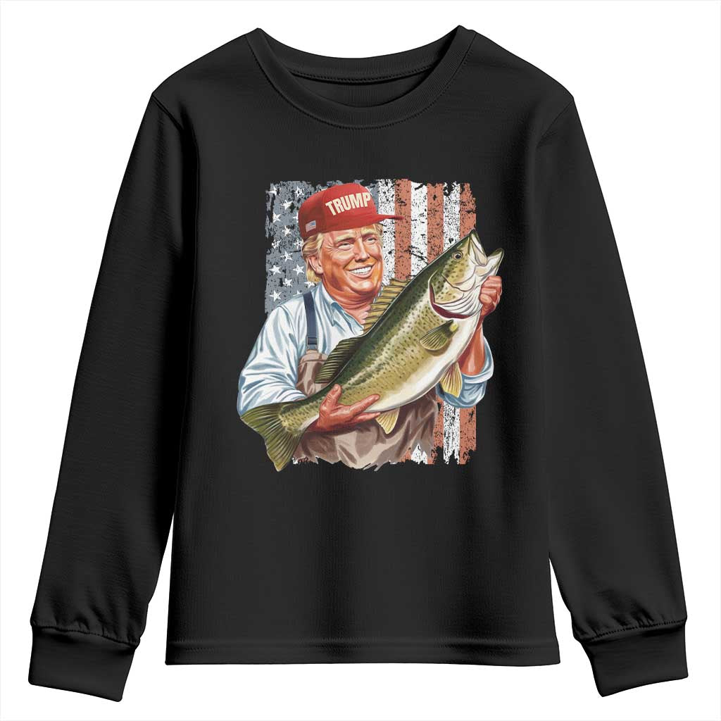 Patriotic Fisherman Youth Sweatshirt American Flag Bass Fish Fisherman Trump TS10 Black Print Your Wear