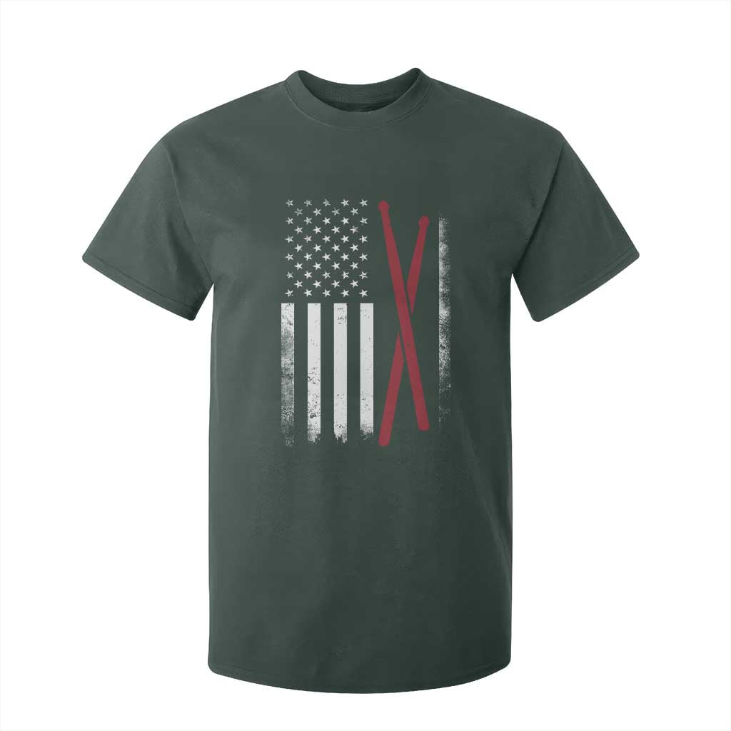 American Flag Drumsticks T Shirt For Kid USA Drummers Vintage Drum Sticks TS10 Dark Forest Green Print Your Wear