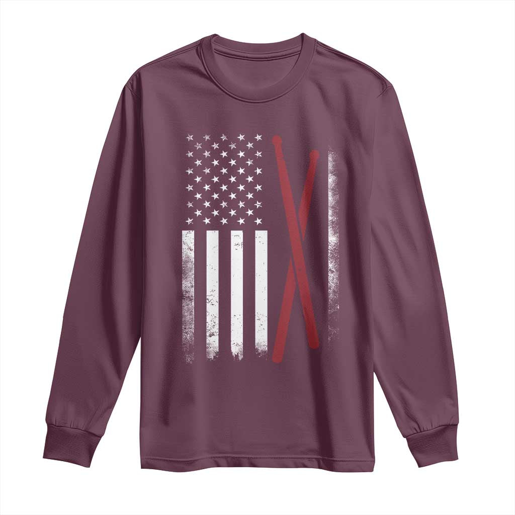 American Flag Drumsticks Long Sleeve Shirt USA Drummers Vintage Drum Sticks TS10 Maroon Print Your Wear