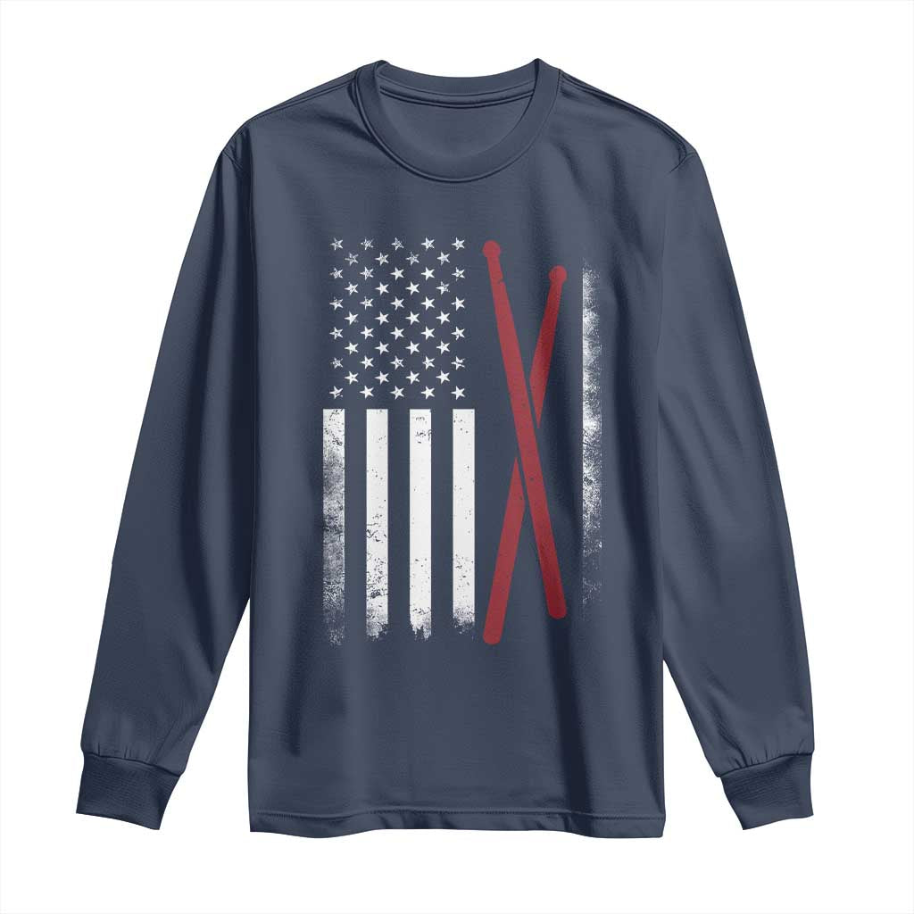 American Flag Drumsticks Long Sleeve Shirt USA Drummers Vintage Drum Sticks TS10 Navy Print Your Wear
