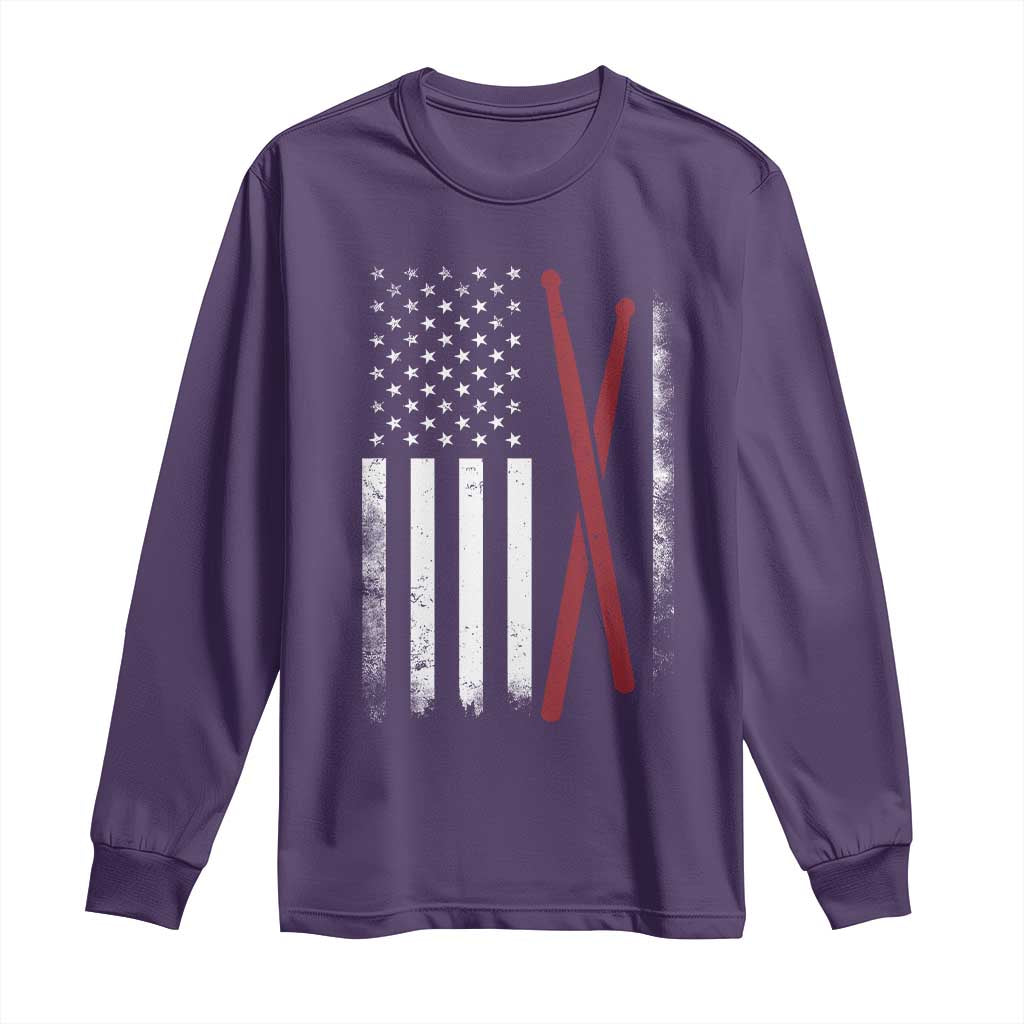 American Flag Drumsticks Long Sleeve Shirt USA Drummers Vintage Drum Sticks TS10 Purple Print Your Wear