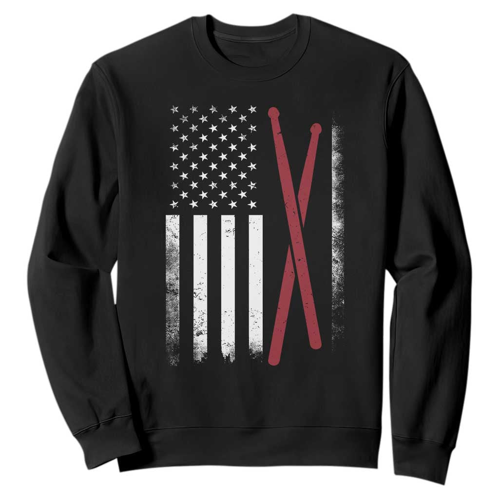 American Flag Drumsticks Sweatshirt USA Drummers Vintage Drum Sticks TS10 Black Print Your Wear
