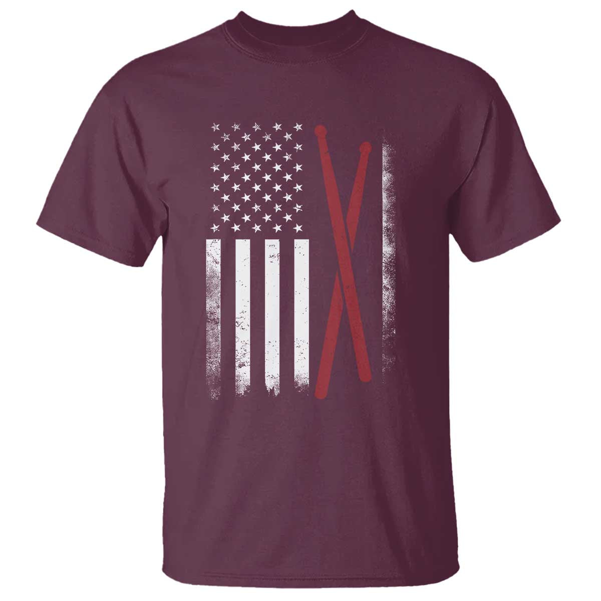 American Flag Drumsticks T Shirt USA Drummers Vintage Drum Sticks TS10 Maroon Print Your Wear