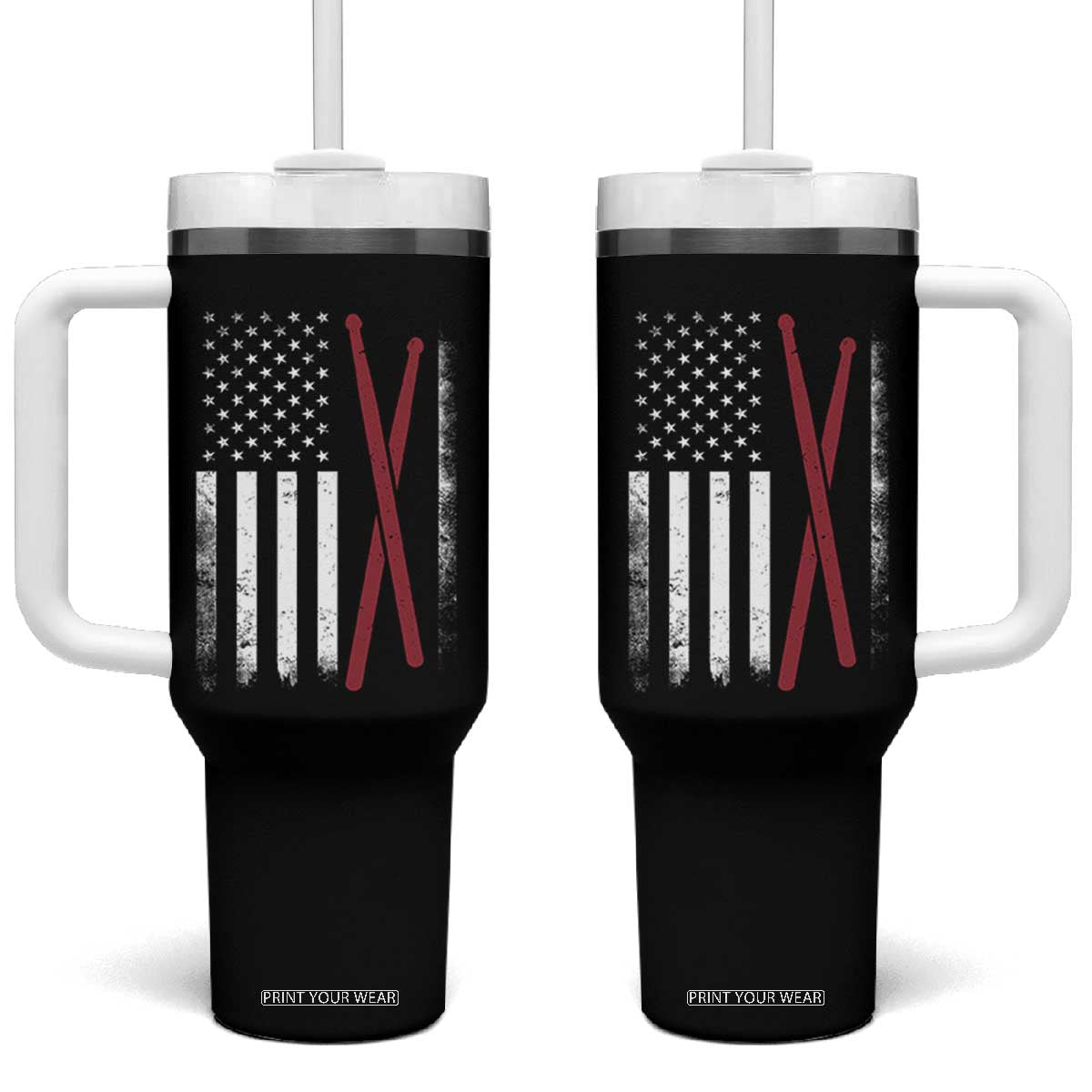 American Flag Drumsticks Tumbler With Handle USA Drummers Vintage Drum Sticks TS10 One Size: 40 oz Black Print Your Wear