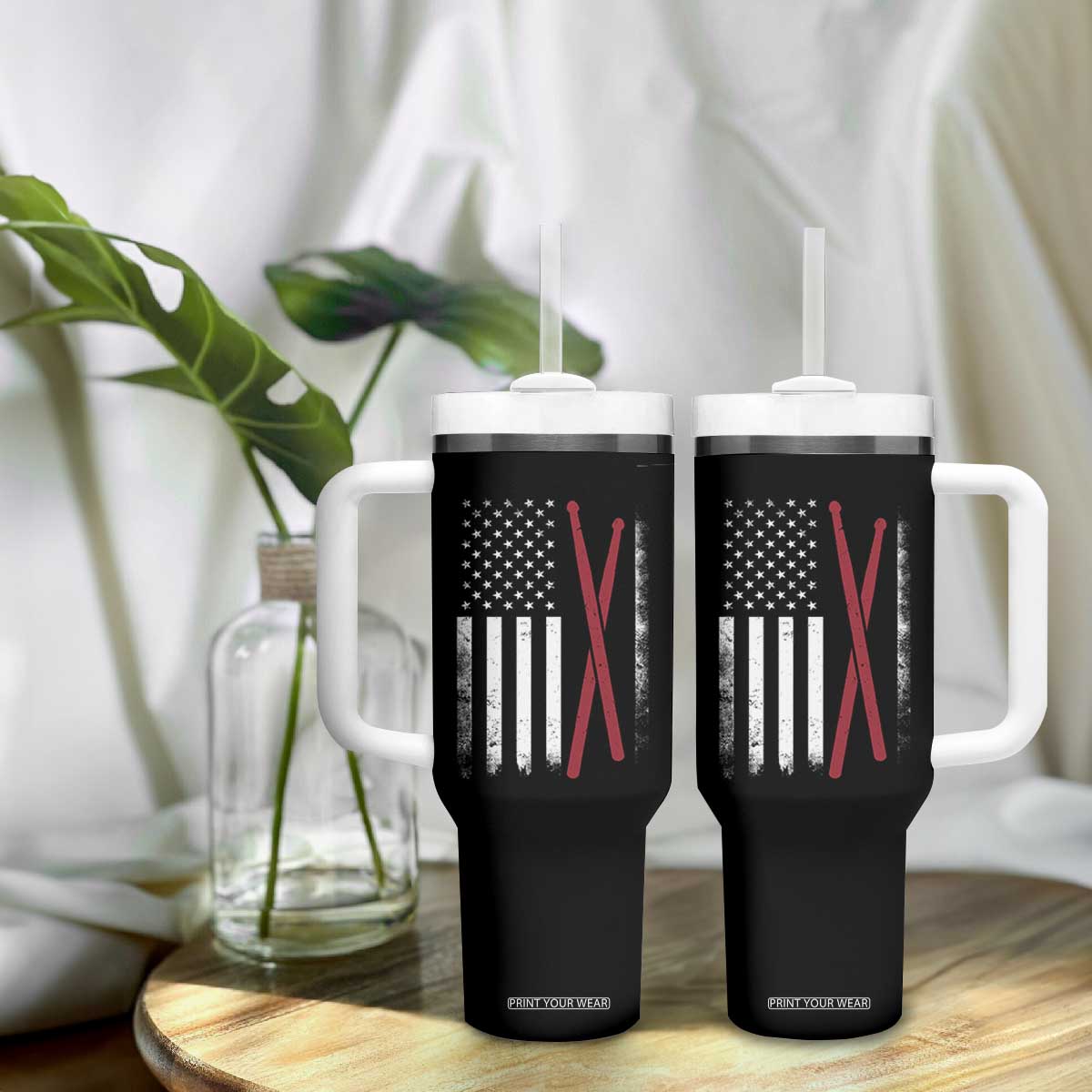 American Flag Drumsticks Tumbler With Handle USA Drummers Vintage Drum Sticks TS10 Print Your Wear