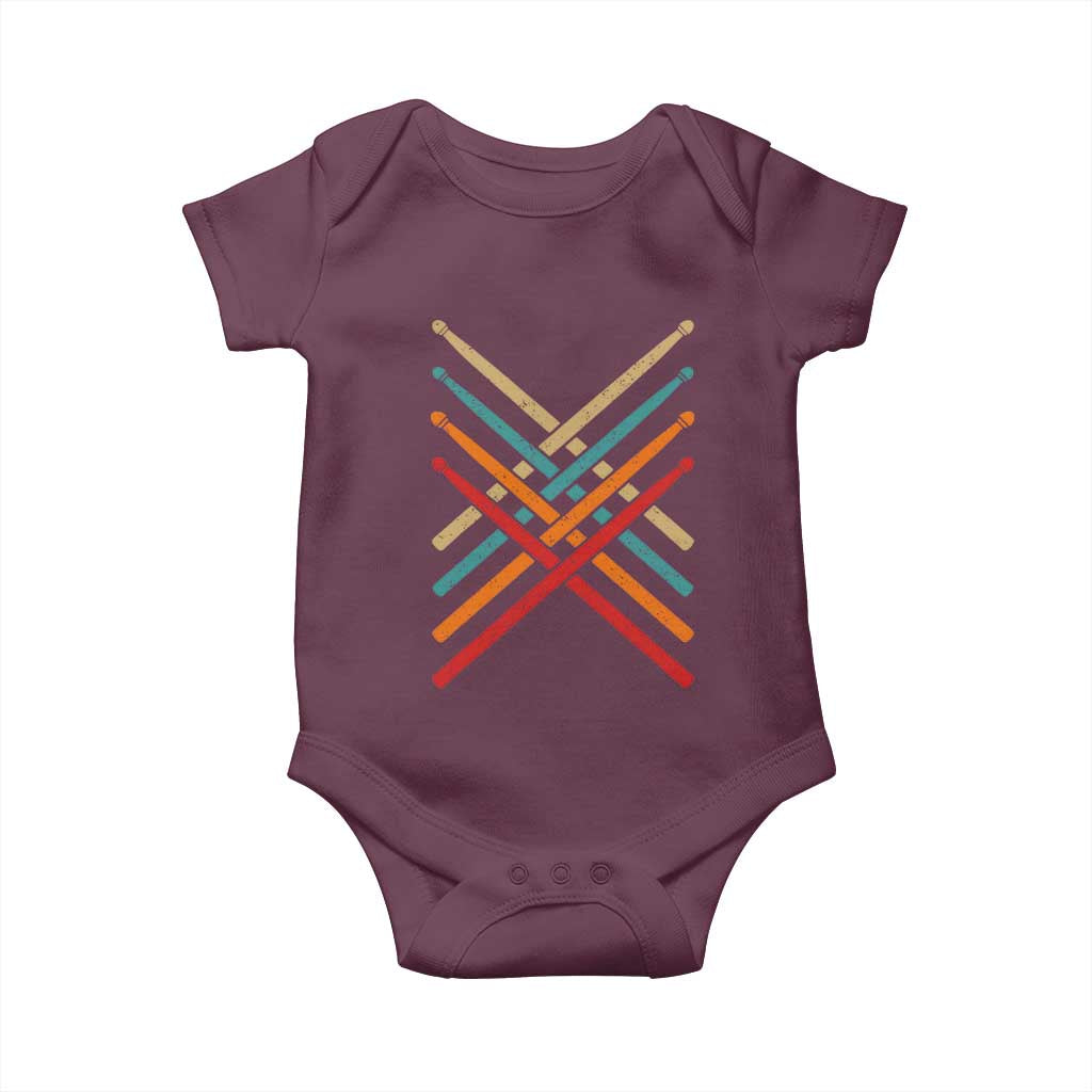 Retro Vintage Drummer Baby Onesie 70s 80s Distressed Drum Sticks TS10 Maroon Print Your Wear