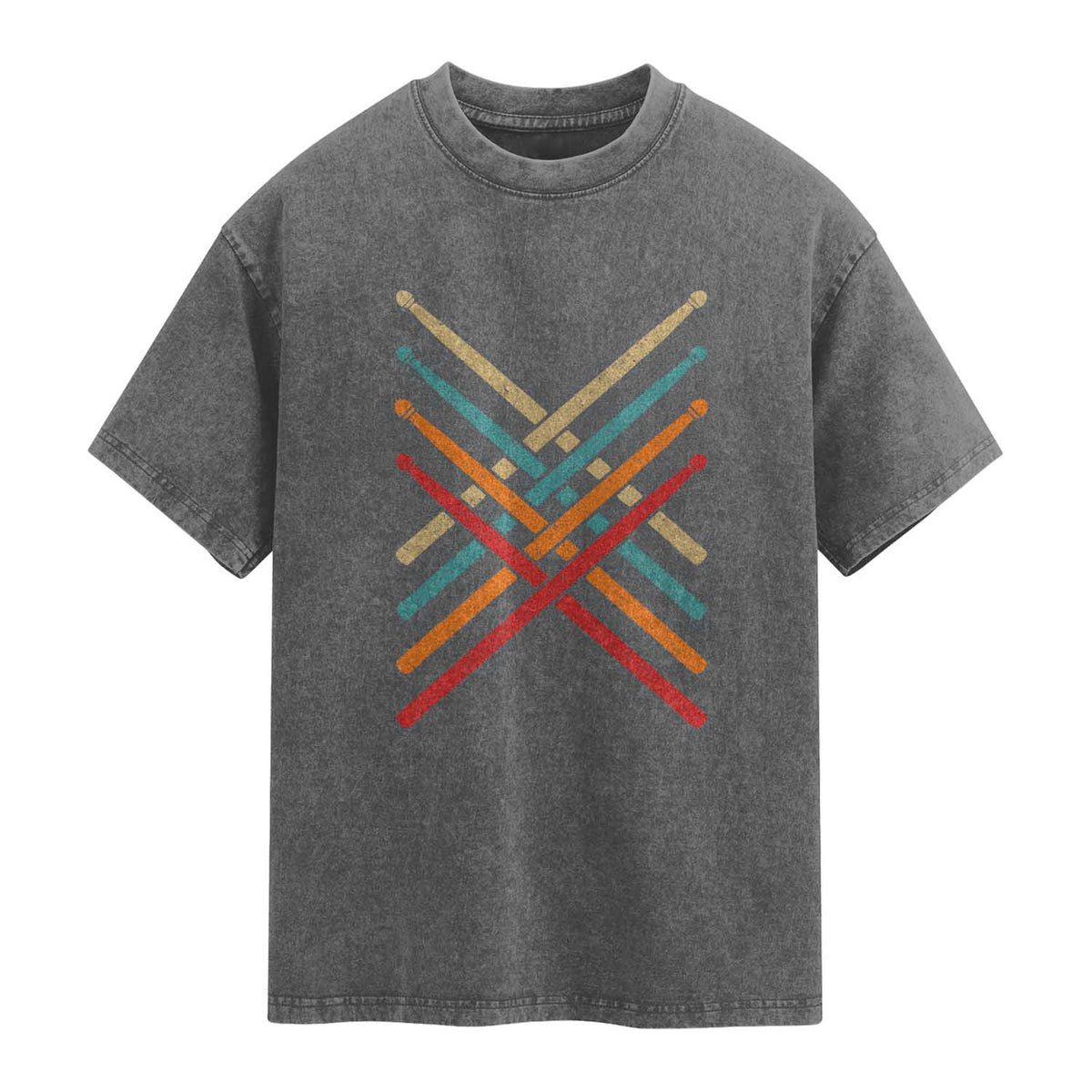 Retro Vintage Drummer Washed Cotton T-Shirt 70s 80s Distressed Drum Sticks