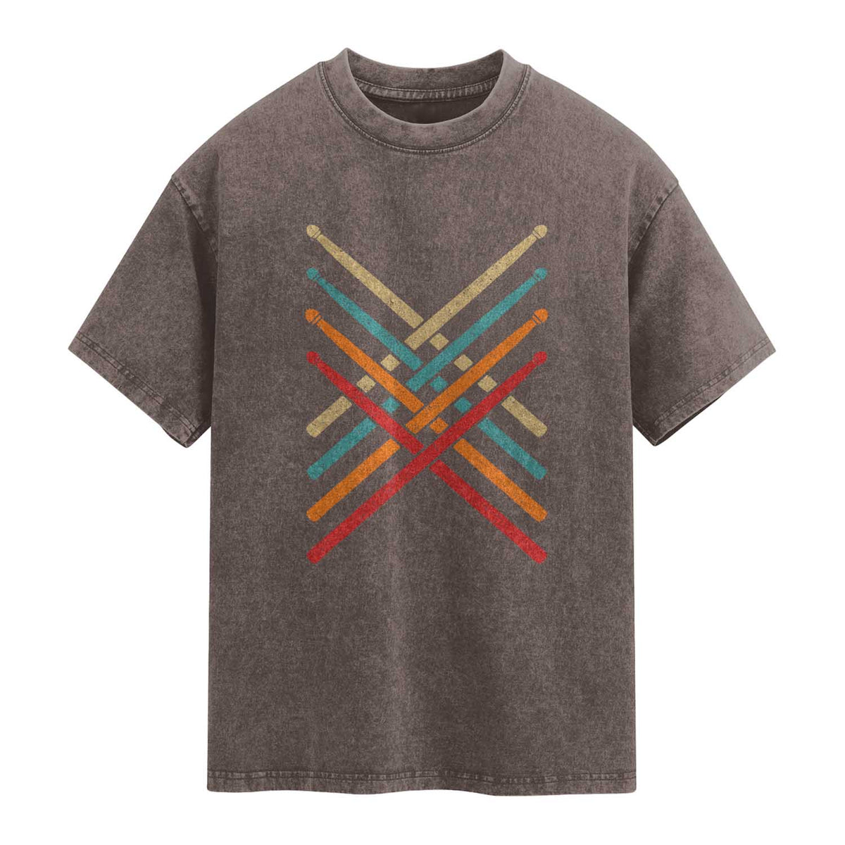 Retro Vintage Drummer Washed Cotton T-Shirt 70s 80s Distressed Drum Sticks