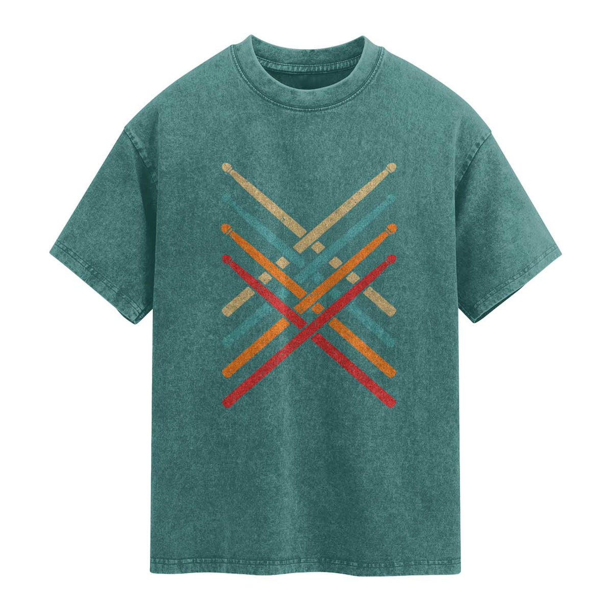 Retro Vintage Drummer Washed Cotton T-Shirt 70s 80s Distressed Drum Sticks