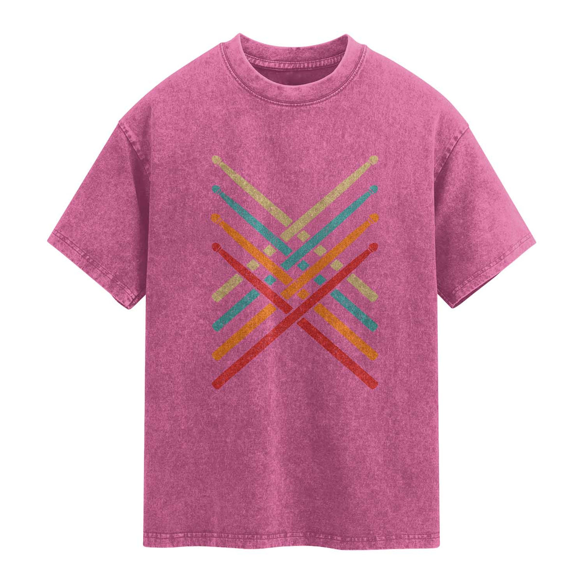 Retro Vintage Drummer Washed Cotton T-Shirt 70s 80s Distressed Drum Sticks