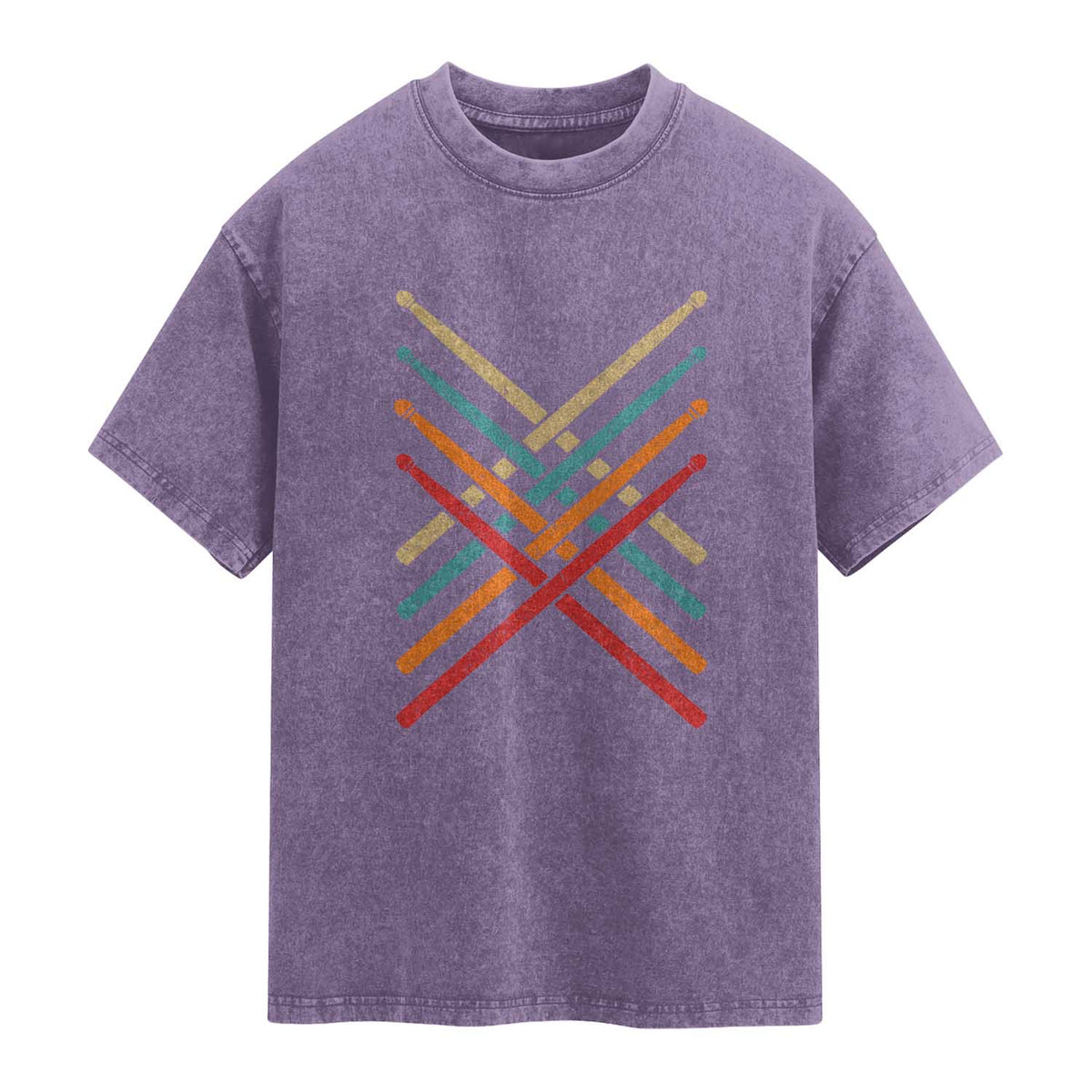 Retro Vintage Drummer Washed Cotton T-Shirt 70s 80s Distressed Drum Sticks