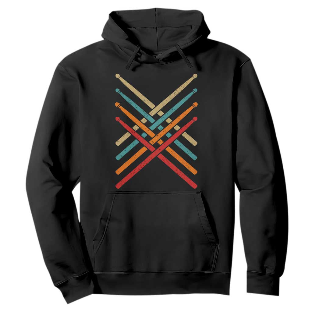 Retro Vintage Drummer Hoodie 70s 80s Distressed Drum Sticks TS10 Black Print Your Wear
